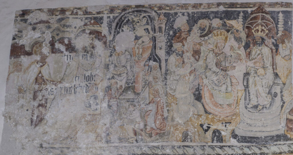 Wandmalerei Legende der Heiligen Katharina an der Nordwand der Kirche in Schmiegen; Siebenbuergen