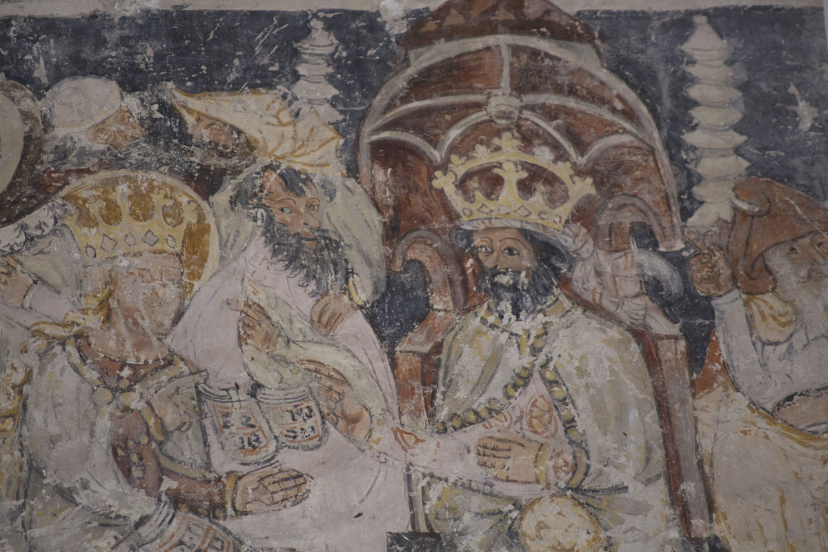 Wandmalerei Legende der Heiligen Katharina an der Nordwand der Kirche in Schmiegen; Siebenbuergen